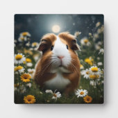 白と茶色のモルモットの月とデイジー フォトプラーク (正面)