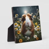 白と茶色のモルモットの月とデイジー フォトプラーク (正面)