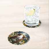 白と茶色のモルモットの月とデイジー ペーパーコースター (インサイチュ)