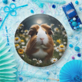 白と茶色のモルモットの月とデイジー ペーパープレート (パーティー)