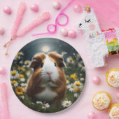 白と茶色のモルモットの月とデイジー ペーパープレート (パーティー)