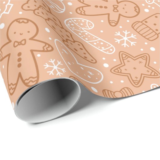白と茶色の可愛いクリスマスモダン ラッピングペーパー (ロールコーナー)