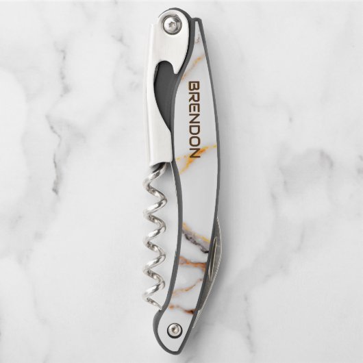 白と茶色の大理石のテクスチャモノグラム ソムリエナイフ (正面)