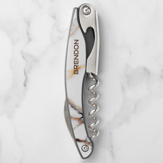 白と茶色の大理石のテクスチャモノグラム ソムリエナイフ (裏面)