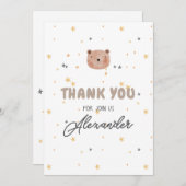 白と茶色の水色かわいい赤ちゃんシャワー サンキューカード (正面/裏面)