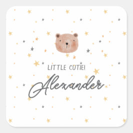 白と茶色の水色かわいい赤ちゃんシャワー スクエアシール