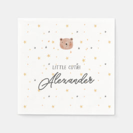 白と茶色の水色かわいい赤ちゃんシャワー スタンダードカクテルナプキン