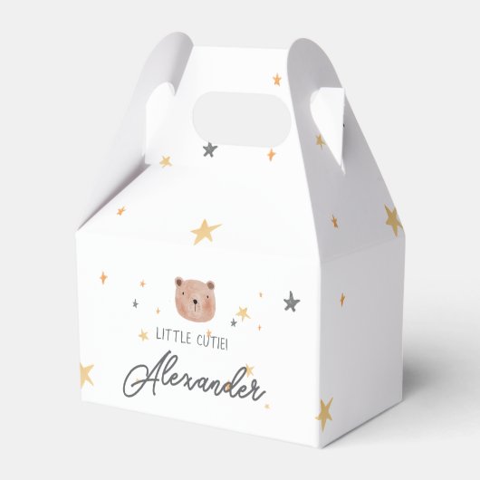 白と茶色の水色かわいい赤ちゃんシャワー フェイバーボックス (正面サイド)