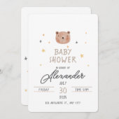 白と茶色の水色かわいい赤ちゃんシャワー 招待状 (正面/裏面)