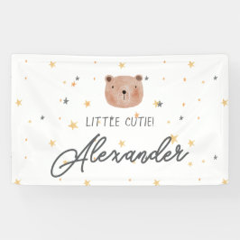 白と茶色の水色かわいい赤ちゃんシャワー 横断幕