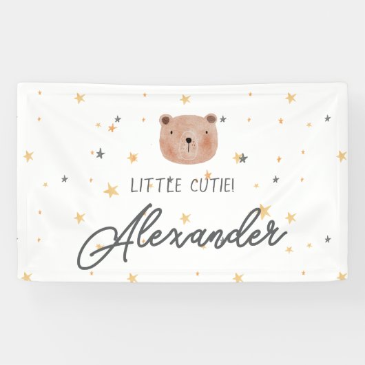 白と茶色の水色かわいい赤ちゃんシャワー 横断幕 (横)