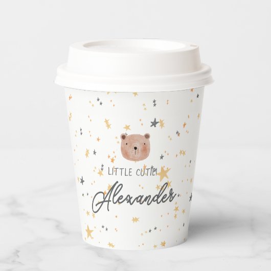 白と茶色の水色かわいい赤ちゃんシャワー 紙コップ (正面)
