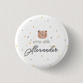 白と茶色の水色かわいい赤ちゃんシャワー 缶バッジ