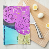 白と茶色の馬のバレンタインハート キッチンタオル (四つ折り)