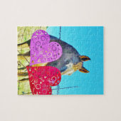 白と茶色の馬のバレンタインハート ジグソーパズル (横)