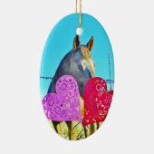 白と茶色の馬のバレンタインハート セラミックオーナメント (右)