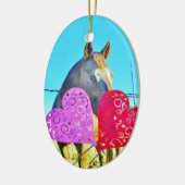 白と茶色の馬のバレンタインハート セラミックオーナメント (左)