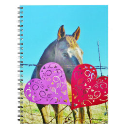 白と茶色の馬のバレンタインハート ノートブック