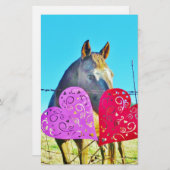 白と茶色の馬のバレンタインハート 便箋 (正面/裏面)