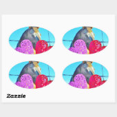 白と茶色の馬のバレンタインハート 楕円形シール (シート)