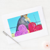 白と茶色の馬のバレンタインハート 長方形シール (封筒)