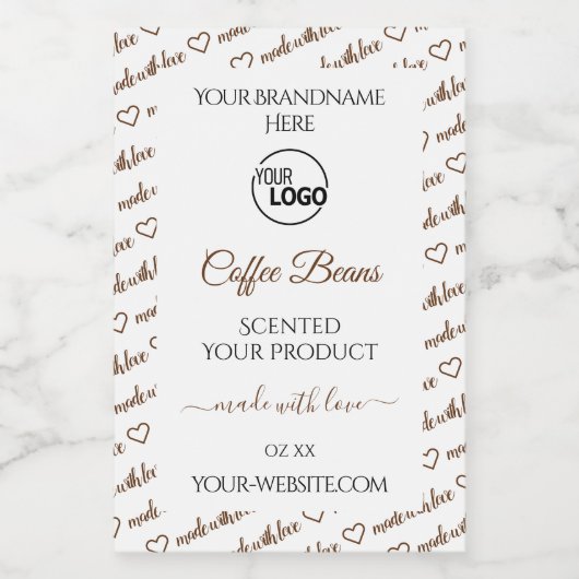 白と茶色のWordクラウド製品ラベルのロゴの追加 フードラベル (シングルラベル)