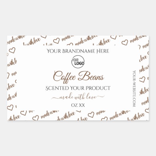 白と茶色のWordクラウド製品ラベルのロゴの追加 長方形シール (正面)