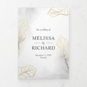 白と葉金ゴールドのアンパサンド結婚すべて 三つ折り招待状 (カバー)