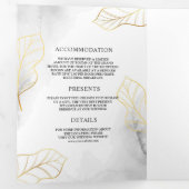 白と葉金ゴールドのアンパサンド結婚すべて 三つ折り招待状 (内部最初)