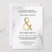 白と葉金ゴールドのアンパサンド結婚すべて 招待状 (正面)