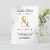 白と葉金ゴールドのアンパサンド結婚すべて 招待状 (スタンド正面)