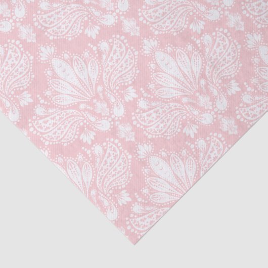 白と薄いピンクのヴィンテージフローラのマスクのパターン 薄葉紙 (詳細)