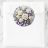 白と薄紫のバラブーケ、薄紫リボン ラウンドシール (バッグ)