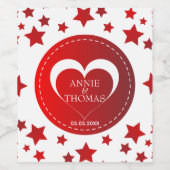 白と赤いハートと星 ワインラベル (シングルラベル)