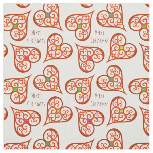 白と赤いハートエレガントはboho chic旋回 ファブリック (見本)