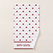 白と赤いハートハッピーバレンタインデー バスタオルセット (ハンドタオル)