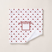 白と赤いハートハッピーバレンタインデー バスタオルセット (ウォッシュタオル)