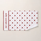 白と赤いハートハッピーバレンタインデー バスタオルセット (ハンドタオル)