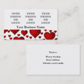 白と赤いハート模様の写真ロゴテンプレート 名刺 (正面/裏面)