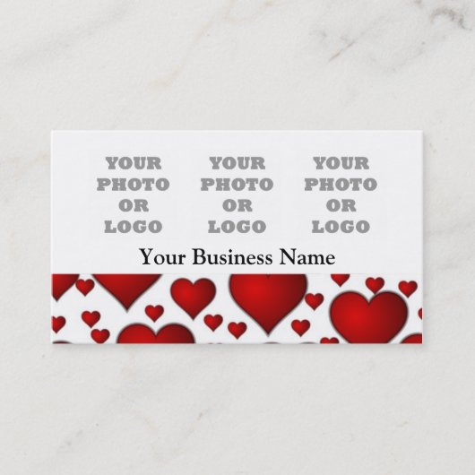 白と赤いハート模様の写真ロゴテンプレート 名刺 (正面)
