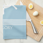 白と赤ちゃん青ストライプのと航海のボートホイール キッチンタオル (四つ折り)