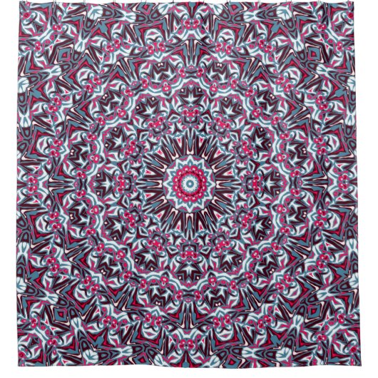 白と赤とカーキの曼荼羅。 シャワーカーテン (正面)