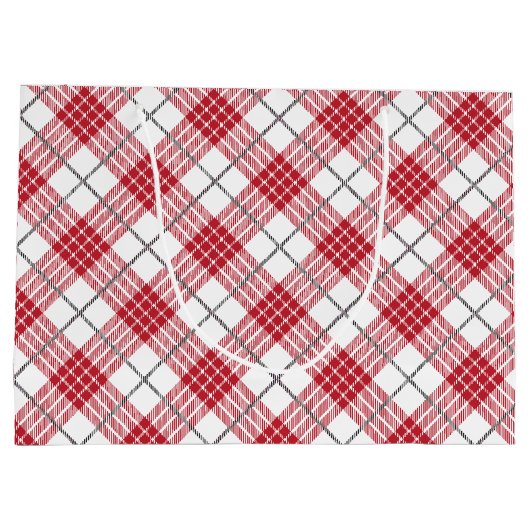 白と赤と灰色のアクセントの格子模様 ラージペーパーバッグ (裏面)