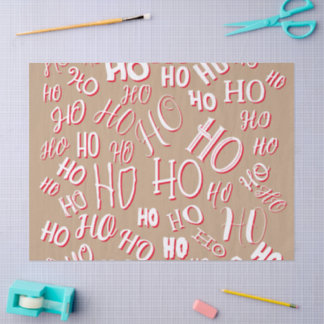 白と赤と茶色のHO HO HO クリスマステキストパターン 薄葉紙