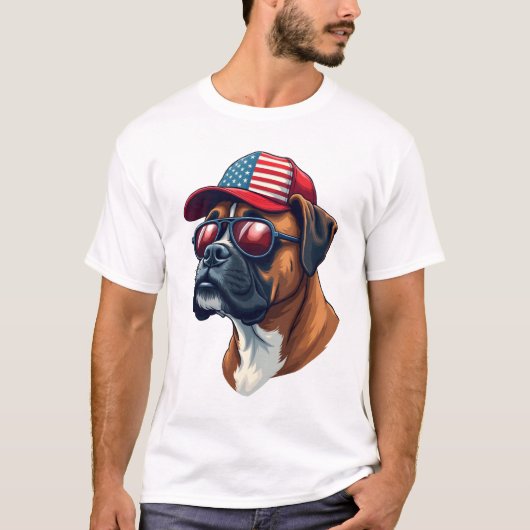 白と赤と青のボクサードッグ Tシャツ (正面)