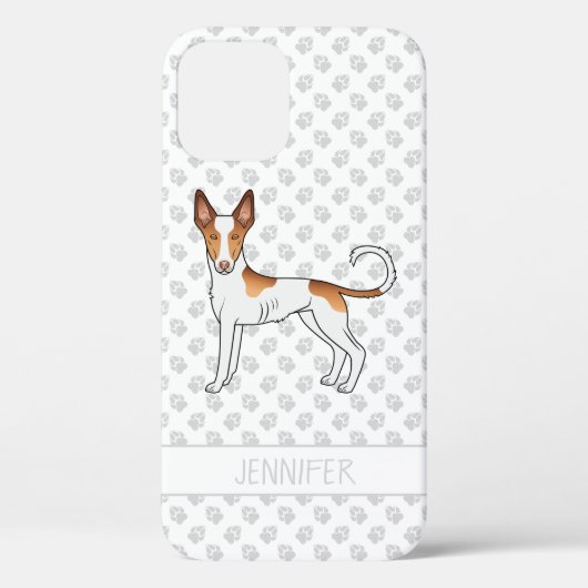 白と赤のイビサンハウンドのスムースコートの犬の名前入り Case-Mate iPhoneケース (裏面)