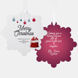 白と赤のエレガント | メリークリスマス オーナメントカード