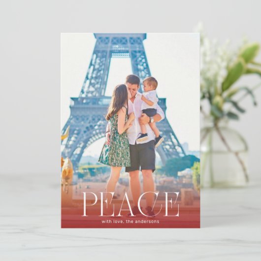 白と赤のオーバーレイ写真モダンPEACE シーズンカード (スタンド正面)