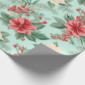 白と赤のクリスマスの水色の花を青に ラッピングペーパー (角)