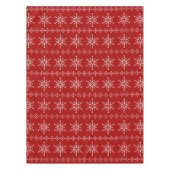 白と赤のクリスマスの雪片パターン テーブルクロス (正面)